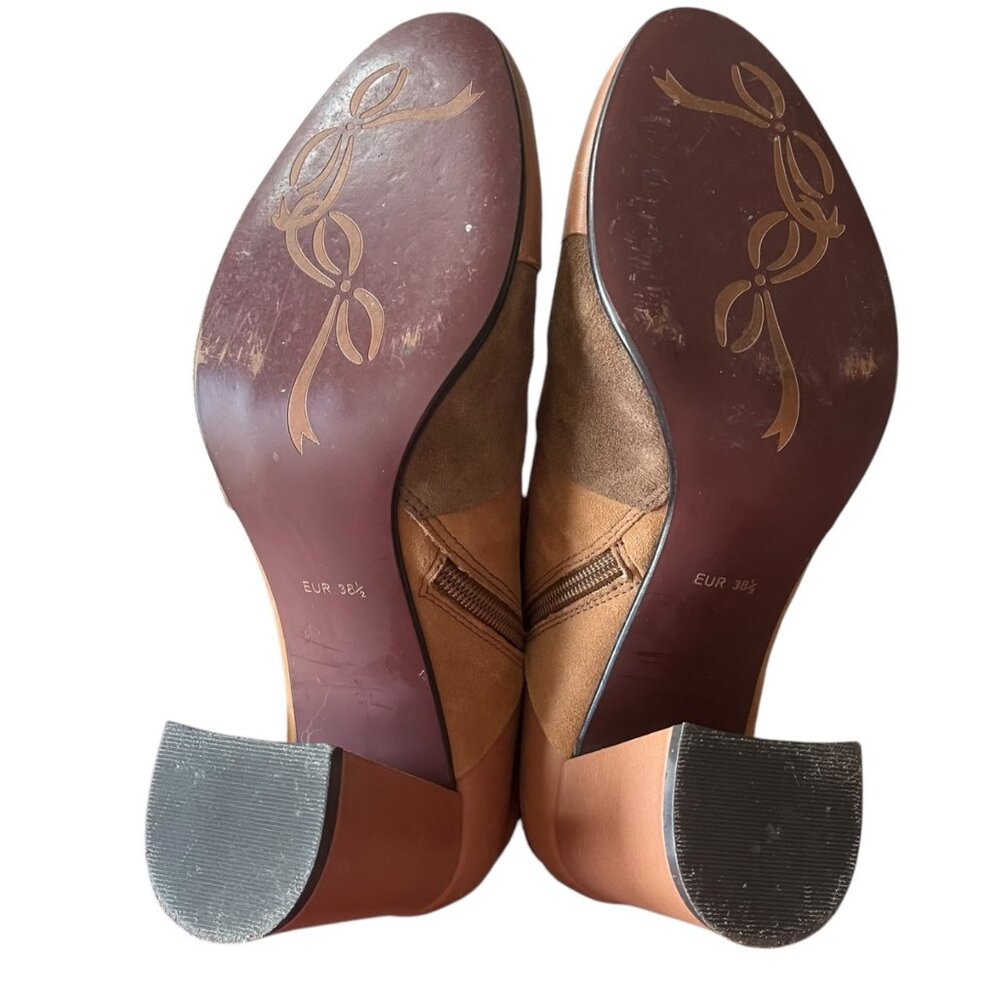 Poetic Licence Women's‎ 7.5 Tan Leather Booties Patchwork Places Heeled London - Picture 4 of 12